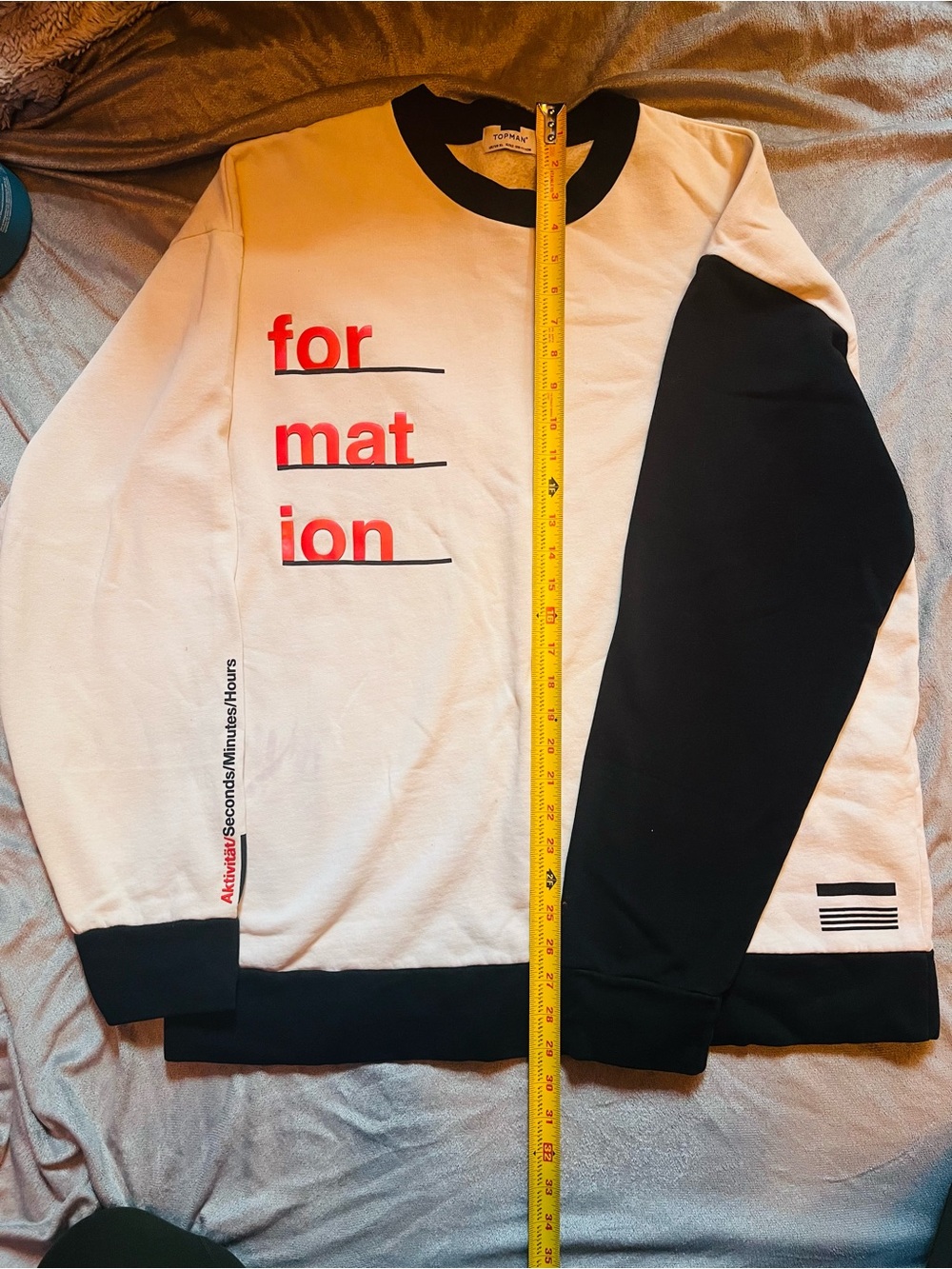 Men's White and Black Graphic Crewneck Sweater - Formation Print